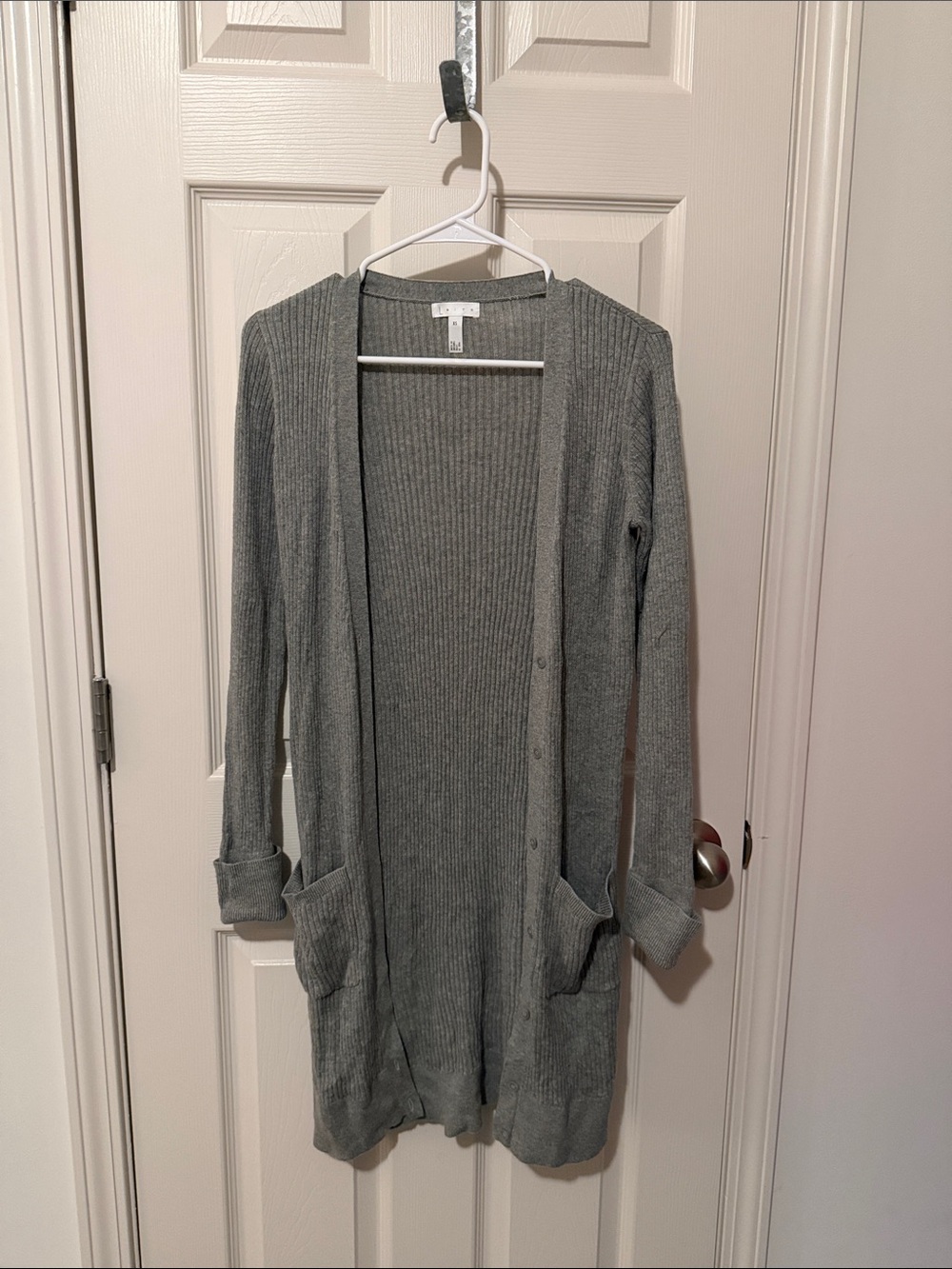 Leith Gray Ribbed Open Front Women's Cardigan